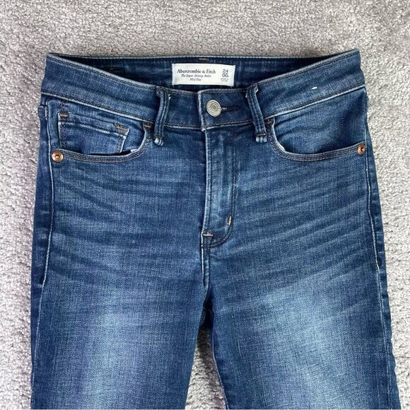 Abercrombie & Fitch Jeans Women's 24 Blue Skinny Mid-Rise Dark Denim - Picture 2 of 11